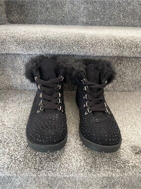 Black Rhinestone Studded Combat Boots